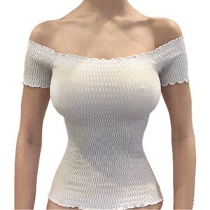 white off shoulder top slim tight fit